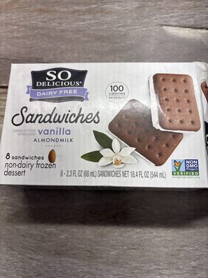 Vanilla Almondmilk Dairy Free Non-Dairy Frozen Dessert Sandwiches, Vanilla