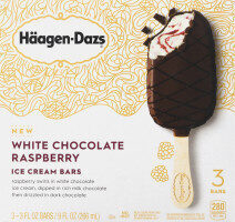 White Chocolate Raspberry Swirls In White Chocolate Ice Cream, Dipped In Rich Milk Chocolate Then Drizzled In Dark Chocolate Ice Cream Bars, White Chocolate Raspberry