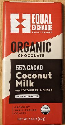 Coconut Milk And Coconut Palm Sugar Organic 55% Cacao Chocolate, Coconut Milk And Coconut Palm Sugar