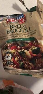 Beef & Broccoli Tender Beef Strips, Broccoli Florets, Water Chestnuts, And Red Bell Peppers With White Rice In A Savory Soy Sauce, Beef & Broccoli