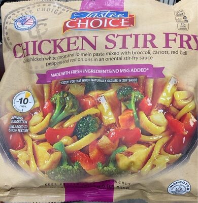 Chicken Stir Fry Grilled Chicken White Meat And Lo Mein Pasta Mixed With Broccoli, Carrots, Red Bell Peppers And Red Onions In An Oriental Stir-Fry Sauce, Chicken Stir Fry