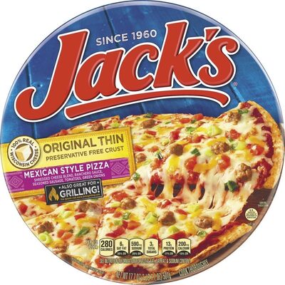 Mexican Style Shredded Cheese Blend, Ranchero Sauce, Seasoned Sausage, Tomatoes, Green Onions Original Thin Crust Pizza, Mexican Style