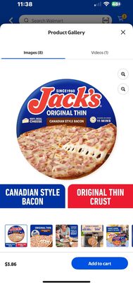 Canadian Style Bacon Original Thin Crust Pizza, Canadian Style Bacon