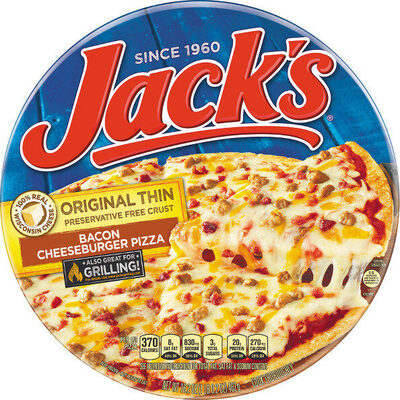 Bacon Cheeseburger Hamburger, Bacon, Cheddar & Mozzarella Cheeses Original Thin Pizza, Bacon Cheeseburger