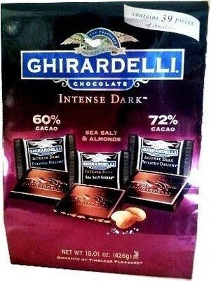 Intense Dark Premium Chocolate Assortment, Dark Chocolate 60% Cacao, Dark Chocolate 72% Cacao, Dark Chocolate Sea Salt & Almonds
