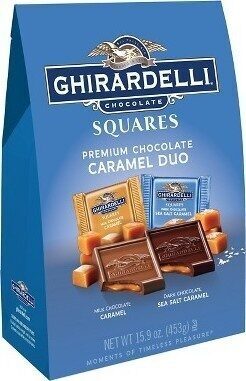 Caramel Duo Premium Chocolate Squares, Milk Chocolate Caramel, Dark Chocolate Sea Salt Caramel