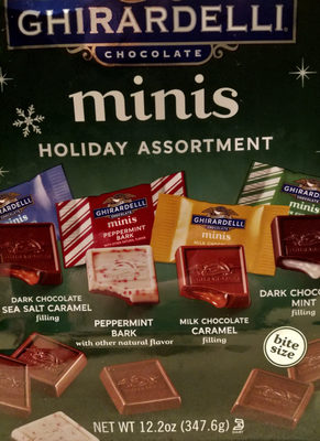 Minis Chocolate Minis Assortment, Dark Chocolate Sea Salt Caramel, Peppermint Bark, Milk Chocolate Caramel, Dark Chocolate Mint