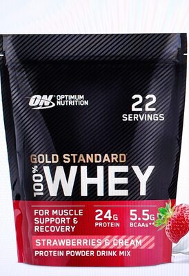 Strawberries & Cream Flavored Gold Standard 100% Whey Protein Powder Drink Mix, Strawberries & Cream