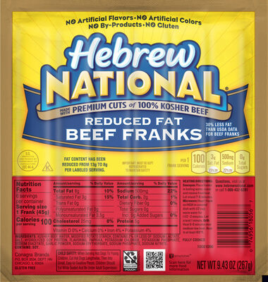 Beef Reduced Fat Franks, Beef