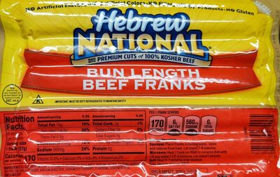 Hebrew National Bun Length Beef Franks, 12 Ounce, 6 Count