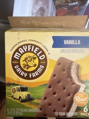 Vanilla Flavored Ice Cream Between Chocolate Flavored Wafers Sandwiches, Vanilla