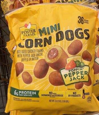 Poppin' Pepper Jack Flavor Bite-Sized Chicken Franks With Pepper Jack Cheese Dipped In Batter Mini Corn Dogs, Poppin' Pepper Jack