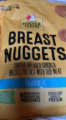 Breast Nuggets Shaped Breaded Chicken Breast Patties With Rib Meat, Breast Nuggets