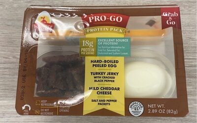Hard-Boiled Peeled Egg, Turkey Jerky With Cracked Black Pepper, Mild Cheddar Cheese, Salt And Pepper Packets Protein Pack, Turkey Jerky With Cracked, Mild Cheddar, Salt And Pepper