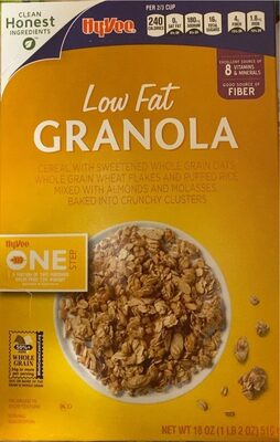 Granola Low Fat Cereal With Sweetened Whole Grain Oats, Whole Grain Wheat Flakes And Puffed Rice Mixed With Almonds And Molasses, Baked Into Crunchy Clusters, Granola