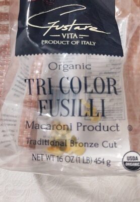 Organic Traditional Bronze Cut Macaroni Product, Tri Color Fusilli