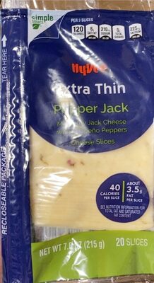 Pepper Jack Extra Thin Monterey Jack Cheese With Jalapeno Peppers Cheese Slices, Pepper Jack
