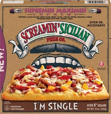 Supremus Maximus Pepperoni & Italian Sausage, Tomato Sauce, Onions, Yellow & Red Bell Peppers, Mozzarella Cheese Supreme I'M Single Pizza, Supremus Maximus