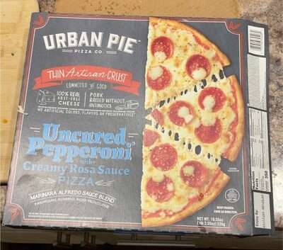 Uncured Pepperoni With Creamy Rosa Sauce, Marinara Alfredo Sauce Blend, Parmesan, Romano, Diced Provolone Thin Artisan Crust Pizza, Uncured Pepperoni