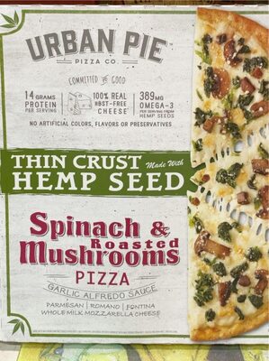 Spinach & Roasted Mushrooms Garlic Alfredo Sauce, Parmesan, Romano, Fontina, Whole Milk Mozzarella Cheese Thin Crust Made With Hemp Seed Pizza, Spinach & Roasted Mushrooms