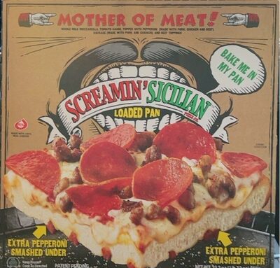 Mother Of Meat! Extra Pepperoni Smashed Under Whole Milk Mozzarella. Tomato Sauce, Topped With Pepperoni (Made With Pork, Chicken And Beef), Sausage (Made With Pork And Chicken), And Beef Toppings Loaded Pan Pizza, Mother Of Meat!