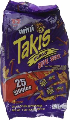 Fuego Hot Chili Pepper & Lime Flavored Mini Bite Size Tortilla Chips, Fuego