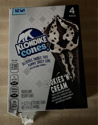 Cookies 'N Cream Frozen Dairy Dessert Cone , Cookies 'N Cream