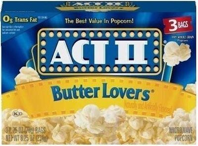 Act II Butter Lovers Microwave Popcorn, 2.75 oz., 3-Count Bags