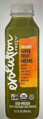 Organic Super Fruit Greens Orange, Mango, Pineapple, Cucumber, Spinach, Romaine, Kale Fruit & Vegetable Juice Smoothie, Super Fruit Greens