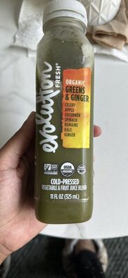 Organic Greens & Ginger Celery, Apple, Cucumber, Spinach, Romaine, Kale, Ginger Vegetable & Fruit Juice Blend, Greens & Ginger