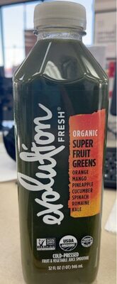 Organic Super Fruit Greens Cold-Pressed Fruit & Vegetable Juice Smoothie, Orange; Mango; Pineapple; Cucumber; Spinach; Romaine; Kale