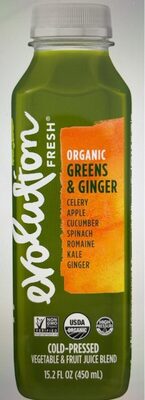 Organic Greens & Ginger Celery, Apple, Cucumber, Spinach, Romaine, Kale, Ginger Vegetable & Fruit Juice Blend, Greens & Ginger