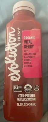 Organic Vital Berry, Apple, Strawberry, Raspberry, Orange, Mango, Acerola Cold-Pressed Fruit Juice Smoothie, Vital Berry