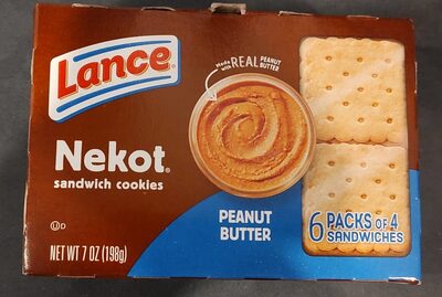 Lance Sandwich Cookies, Nekot Peanut Butter, 6 Individually Wrapped Packs, 4 Sandwiches Each