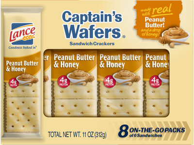 Lance Sandwich Crackers, Captain's Wafers Peanut Butter and Honey, 8 Packs, 6 Sandwiches Each