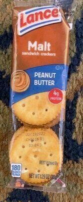 Lance Sandwich Crackers, Malt with Peanut Butter, Individual Snack Pack, 6 Sandwiches