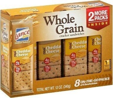 Lance Sandwich Crackers, Made with Whole Grain Crackers, Cheddar Cheese, 8 Packs, 6 Sandwiches Each