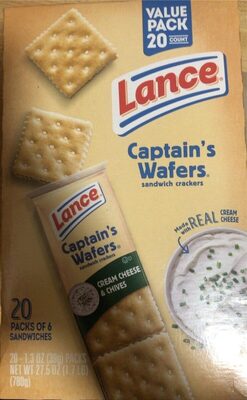 Lance Sandwich Crackers, Captain's Wafers Cream Cheese and Chives, 20 Packs, 6 Sandwiches Each