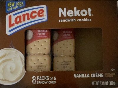 Lance Sandwich Cookies, Nekot Vanilla Creme, 8 Individually Wrapped Packs, 6 Sandwiches Each