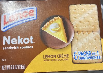 Lance Sandwich Cookies, Nekot Lemon Creme, 6 Individually Wrapped Packs, 4 Sandwiches Each