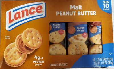 Lance Sandwich Crackers, Malt with Peanut Butter, 10 Individually Wrapped Packs, 6 Sandwiches Each