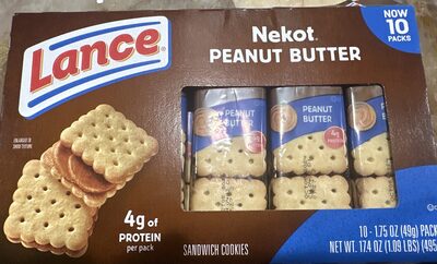 Lance Sandwich Cookies, Nekot Peanut Butter, 10 Individually Wrapped Packs, 6 Sandwiches Each