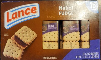 Lance Sandwich Cookies, Nekot Fudge, 10 Individually Wrapped Packs, 6 Sandwiches Each