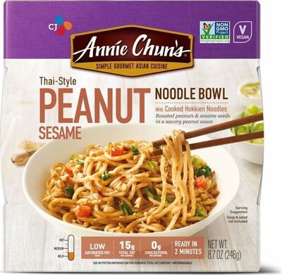 Thai-Style Peanut Sesame Noodle Bowl With Cooked Hokkien Noodles Roasted Peanuts & Sesame Seeds In A Savory Peanut Sauce, Thai-Style Peanut Sesame