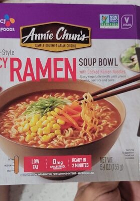 Korean-Style Spicy Ramen Soup Bowl With Cooked Ramen Noodles Spicy Vegetables Broth With Green Onions, Carrots And Corn, Korean-Style Spicy Ramen