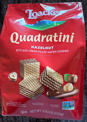 Hazelnut Quadratini Bite Size Cream Filled Wafer Cookies, Hazelnut