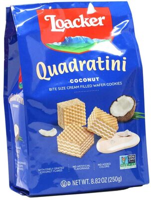 Coconut Quadratini Bite Size Cream Filled Wafer Cookies, Coconut