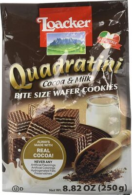 Cocoa & Milk Quadratini Bite Size Cream Filled Wafer Cookies, Cocoa & Milk