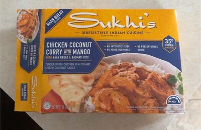 Chicken Coconut Curry With Mango With Naan Bread & Basmati Rice Tender White Chicken In A Creamy Spiced Coconut Sauce, Chicken Coconut Curry With Mango