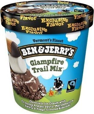 Glampfire Trail Mix Chocolate Ice Cream With Crunchy Pretzel Swirls, Marshmallow Swirls & Fudge-Covered Almonds, Glampfire Trail Mix